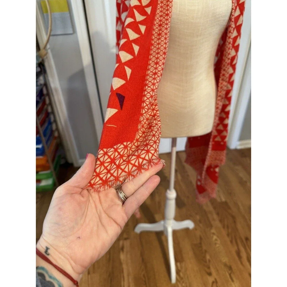 Shiraleah Chicago Tomato red & Cream Triangle  Pattern Rectangular Scarf  34